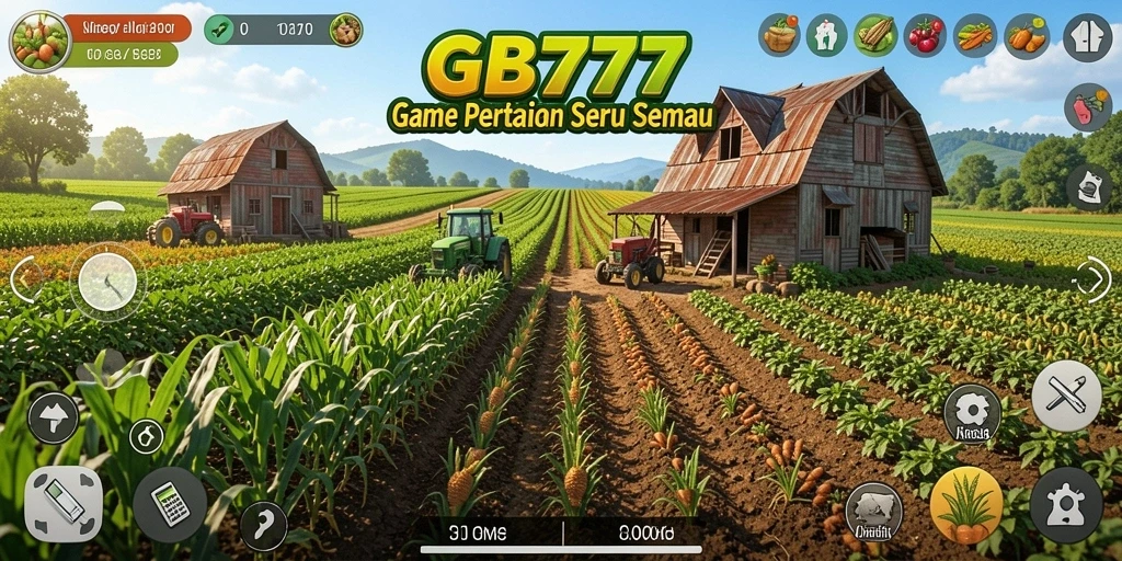 Screenshot gameplay GB777 menampilkan kebun yang subur dan interaksi pemain.