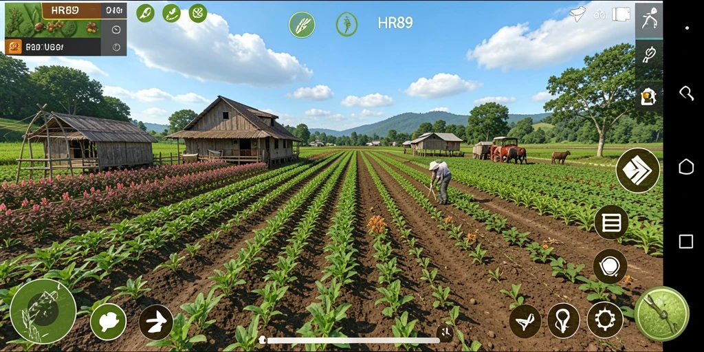 Screenshot HR89 menampilkan aktivitas seru di lahan pertanian.