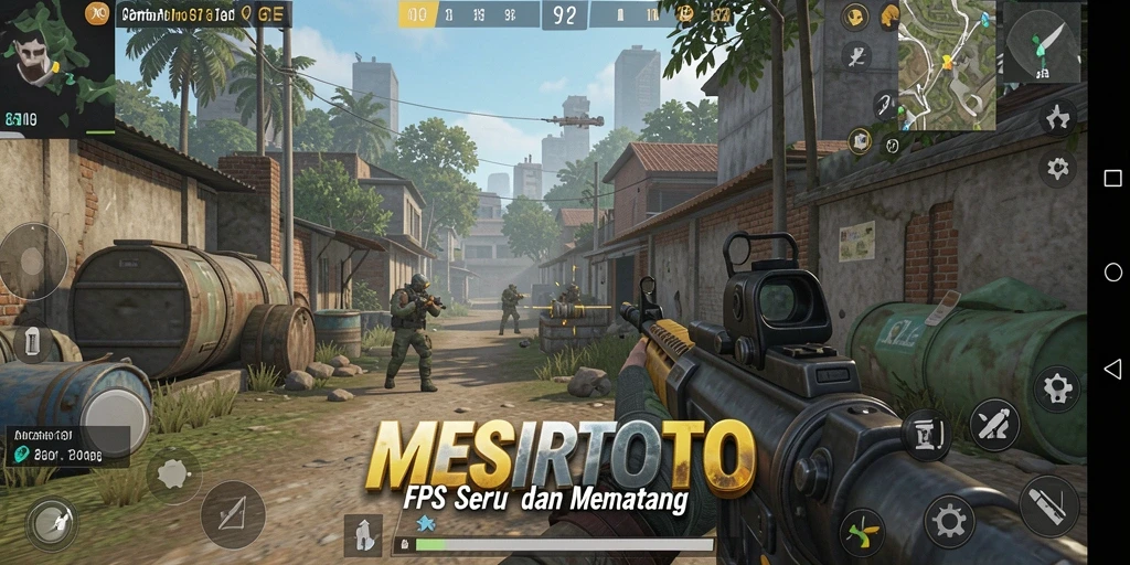 Screenshot gameplay MESIRTOTO menampilkan aksi tembak-menembak yang intens.