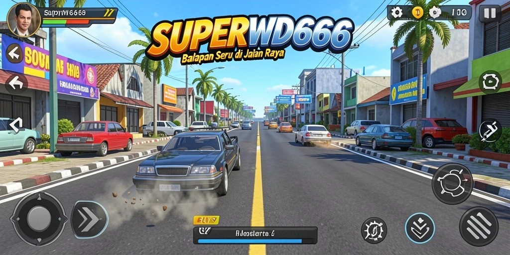 Screenshot utama SUPERWD666 menampilkan aksi balapan yang seru dan mendebarkan.